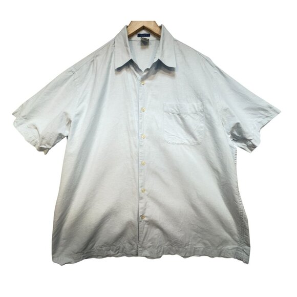Old Navy Mens Short Sleeve Button Up Shirt Size L Blue Linen Blend Casual Travel - Picture 1 of 11